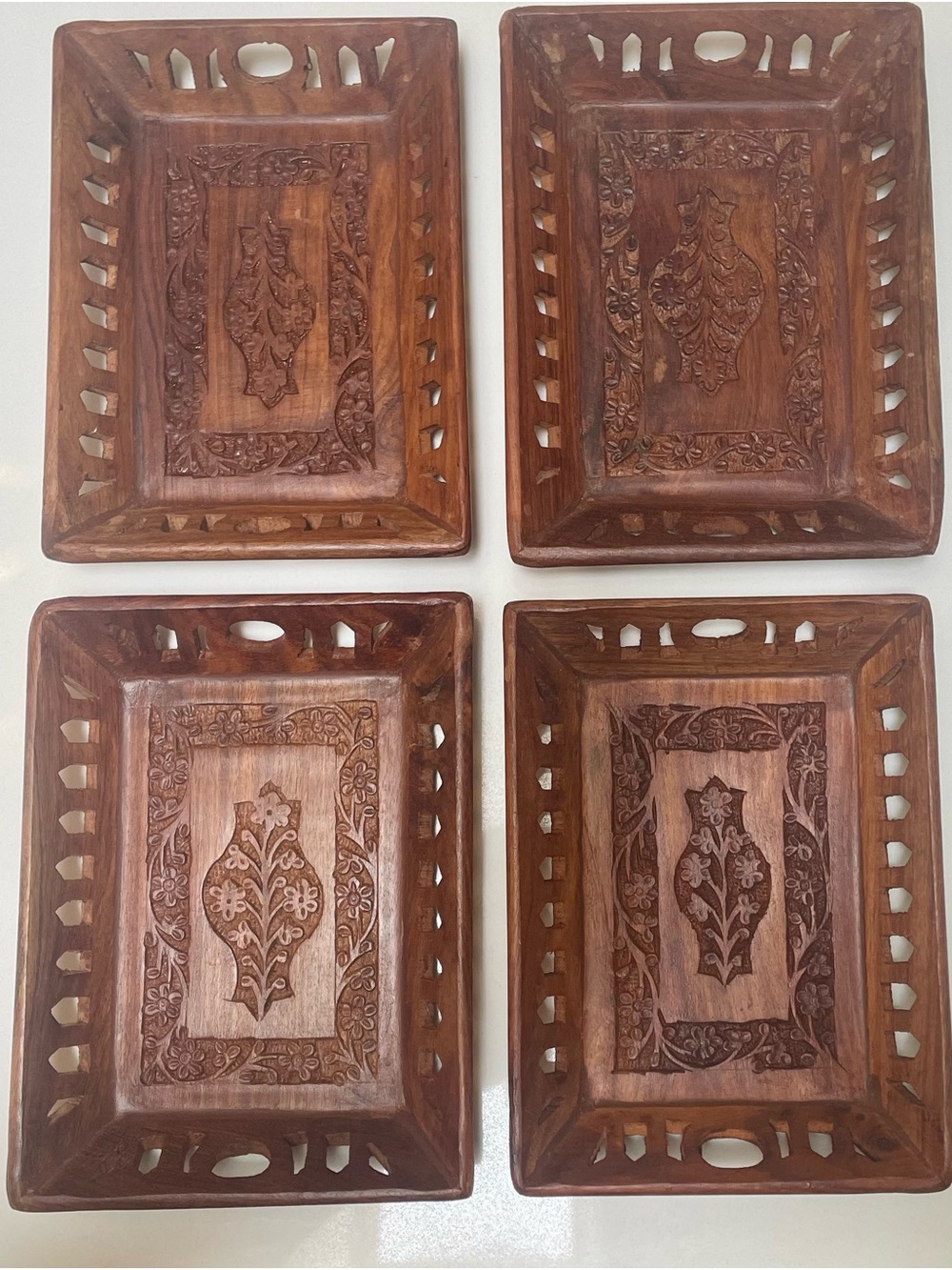 Hand-Carved Wooden Tray - Brown